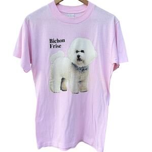 Bichon Frise dog Vintage 1990 Pink animal T-shirt Size Large